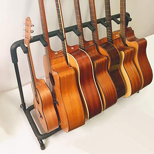 Ranch 7-Piece Guitar Rack - Multi Holder Stand for Electric Acoustic Guitars Bass Padded-Foam Rails- Black