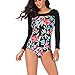 Leadmall Women’s Long Sleeve Surfing Swimsuit – Ladies Plus Size Floral Print Rash Guard UV Protection Swimwear – One Piece Beachwearthumb 1