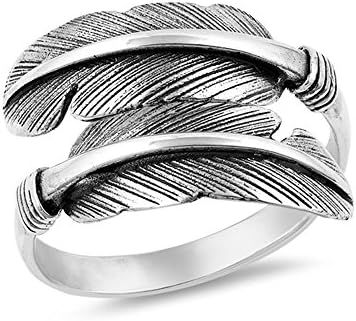 .925 Sterling Silver Feather Edge Wrap Ring Oxidized Finish
