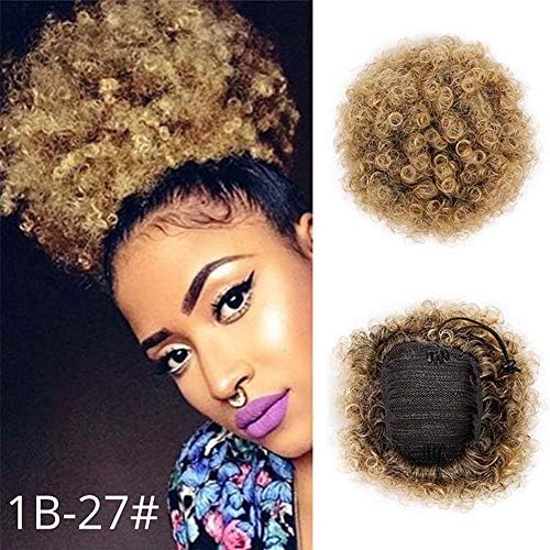 BARRICI Synthetic High Puff Afro Ponytail Drawstring Afro Buns Hair Piece Short Afro Kinky Hair Extension Puff Ponytail Wrap Updo Hair Extensions with 2 Clips (T1b/27)