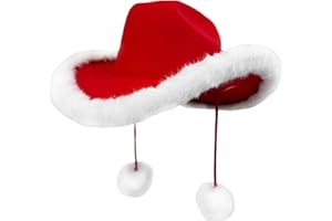 Red Cowboy Hat for Women | Santa Claus Costume | Custom Christmas Hat with White Plush Trim - for Western Kids Adults Party