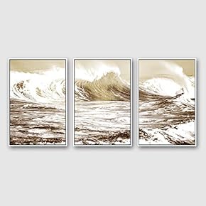 3 Piece Framed CanvasWall Art for Living Room, Bedroom Golden Waves Canvas Prints for Modern Home Decoration Ready to Hang - 16"x24"x3 Panels