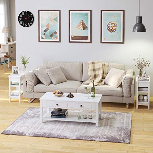 HOMECHO Narrow End Table, Flip Top Sofa Side Table with Storage Shelves