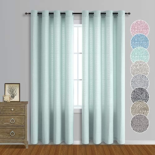 Seafoam Green Linen Curtains 84 Inch Length for Bedroom Grommet 2