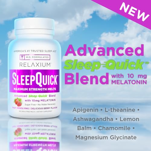 Relaxium Sleep Quick Maximum Strength Melts, Fast Acting Sleep Aid with 10 mg Melatonin, Drug Free Dietary Supplement, Vegan, Gluten Free, Made in USA, 100 Servings, Berry Flavor