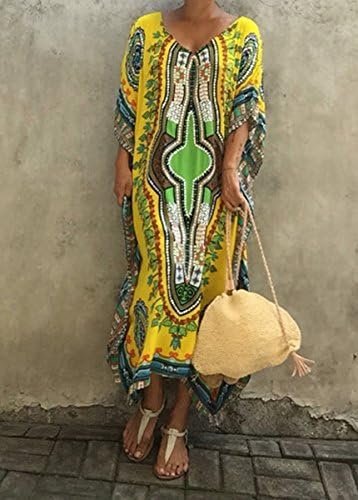 RBwinner Women's Soft African Print Beach Cover up Ethnic Dashiki Print Kaftan Bathing Suit Maxi Dress