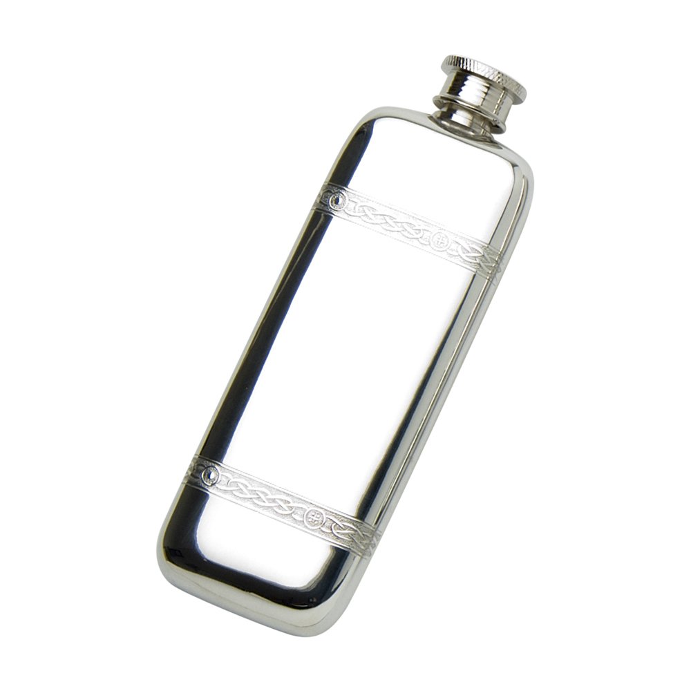 Edwin Blyde & Co Spirit Flask – Plain Boot Design with Traditional Celtic Wire and Soft Corner Shape, 3 oz, Pewter, 16 x 5.5 x 3 cm