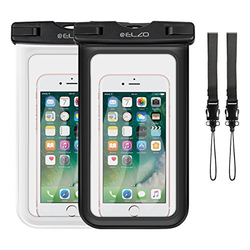 ELZO Waterproof Case, Universal IPX8 Waterproof Phone Pouch Dry Bag for iPhone 8 7 6S 6 Plus SE, Samsung Galaxy S8 S7 S6 Edge, LG, HTC, Sony, Nokia up to 6” Diagonal (2 Pack)