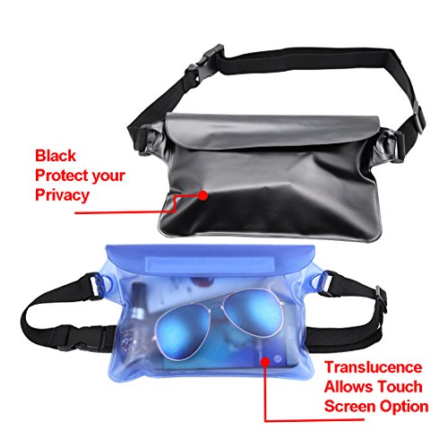 ABNER (2pack) Universal Waterproof Bag Durable Pouch Case Adjustable Waist Belt Large Capacity Phone Money Holder For Swim,Fishing,Snorkeling,(2pack)4 colors (black+blue)