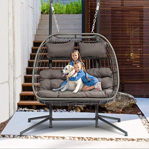 JELLYSTARS Luxury 2Person Wicker Swing Chair Outdoor Patio Egg Chair