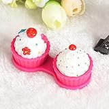 DZT1968 Cute Cartoon Strawberry Cake Cream Shape Contact Lens Case Box Set with Holder (Hot Pink)