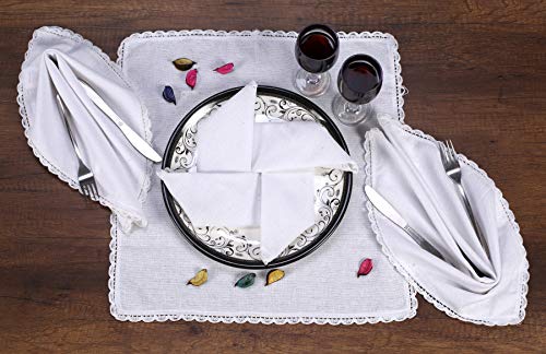 Ramanta Home 12-Pack Dinner Napkins 18x18 with Decorative Lace - 100% Cotton Soft Durable Hotel Quality & Luxury - Ideal for Grand Events & Everyday Use - White