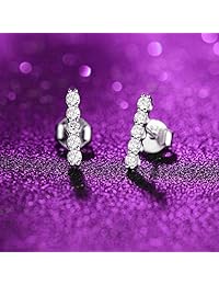 Sterling Silver Mini Bar Stud Earrings 14K White Gold Plated Simulated Diamond Dainty Bar Stud for Women Girls Flat Upper Lobe