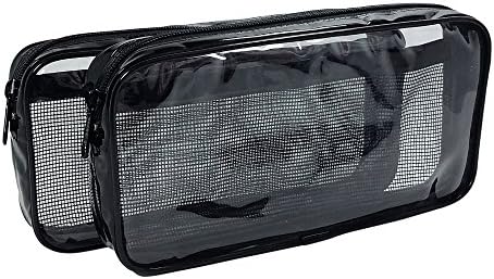 2-Pack Makeup Brush Bag Pencil Case Eye Liner Pouch Cord Organizer Vinyl Zipper Wallet Passport Case
