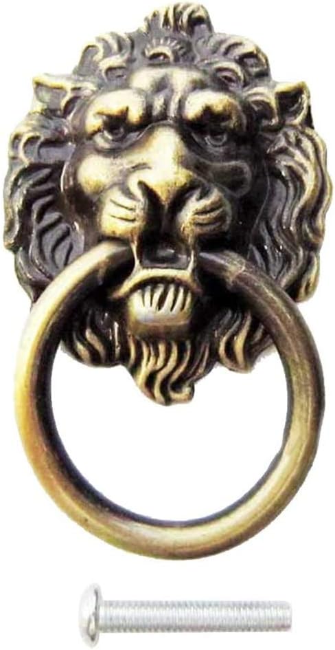 POFET 10pcs Vintage Retro Style Door Knob Handle Cabinet Cupboard Drawer Metal Pull Ring Antique Lions Head Yellow Bronze - Image 3