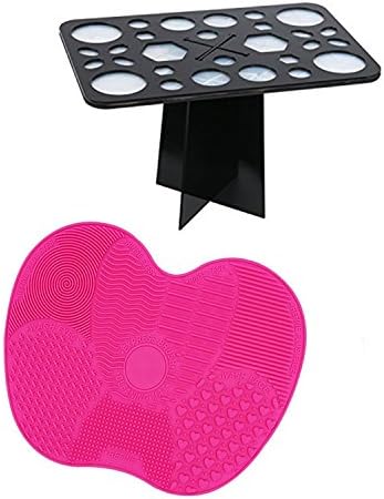 Culwad Makeup Brush Cleaner Mat and 28 Holes Makeup Brush Holder Air Drying Organizer Tools