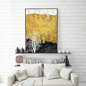 Framed Canvas Home Artwork Decoration Golden Abstract Style Canvas Wall Art for Living Room, Bedroom - 16x24 inches