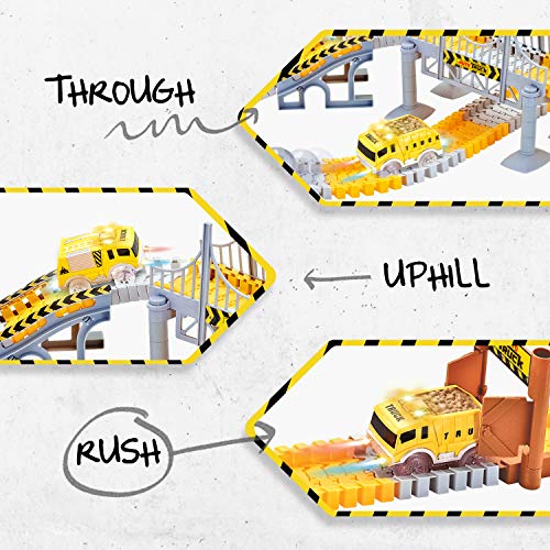 Engineering Tracks car for kids toys,161pcs Create A Engineering World Road Race,Flexible Track Playset and 2 pcs Cool Engineering Car for 3 4 5 6 7 Year & Up Old boy Girls Best Gift