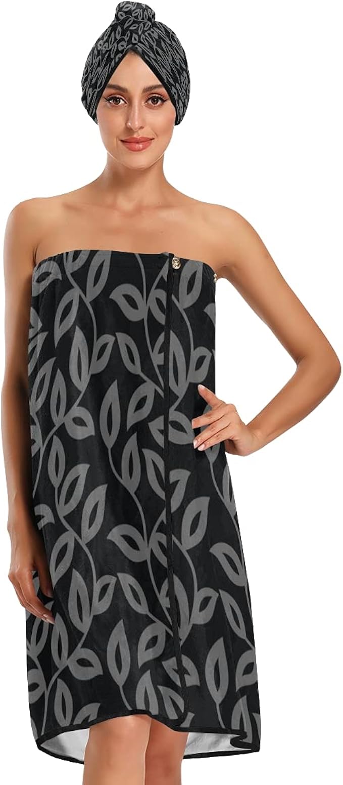 Velcro Towel Wrap For Women Beautiful Overlapping Leaves Bath Sheet