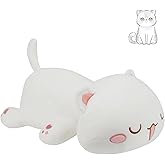 AFAN Cat Stuffed Animals Plush Cute Soft Cat Plush Pillow Toys Kawaii Plushies Room Decor Gifts for Kids Girls Boys (Squinted Eyes, White, 19.6 Inch)
