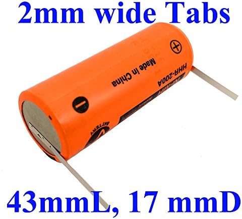 Panasonic NiMH Replacement Battery compatible with Braun Oral-b Type 3731 or 3745 Toothbrush, with Narrow tabs (43Lx17D mm, 2050 mAh, off-centered tab at negative)