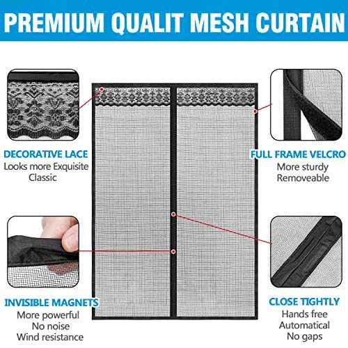 Joypea Magnetic Screen Door with Durable Fiberglass Double Door Screen Mesh Curtain and Full Frame Hook Loop Fits Door Size up to 72"x80"