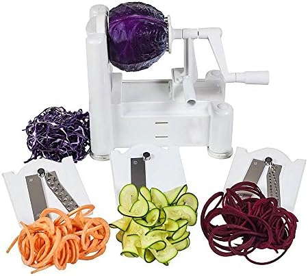 3-Blade Vegetable Slicer Spiralizer,Counter-Mounted and includes 3 Stainless Steel Blades,Best Veggie Pasta &amp; Spaghetti Maker for Low Carb/Paleo/Gluten-Free Meals