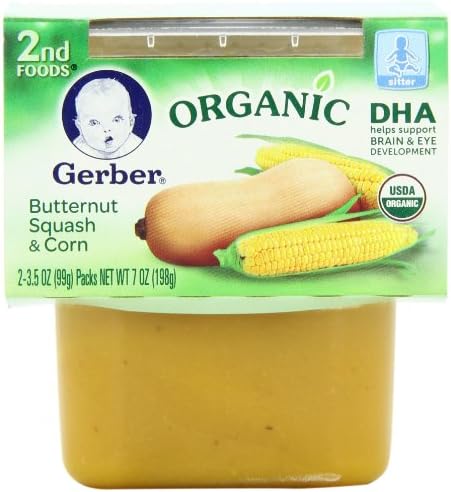 Gerber 2nd Foods Organic Butternut Squash & Corn, 2-Count, 3.5-Ounce Tubs (Pack of 8)