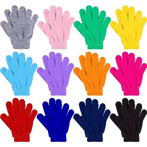 Glooarm 12 Pairs Kids Gloves Winter Toddler Full Fingers Knit Children Stretchy Warm Gloves Bulk for Boys Girls