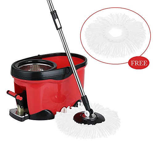 IKAYAA Easy Wring 360 Rolling Spin Mop with 2 Microfiber Mop Heads