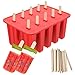 Popsicle Molds, Ouddy 10-Cavity Silicone Homemade Ice Pop Molds & A Silicone Funnel with 50 Pcs Wooden Sticks, Red