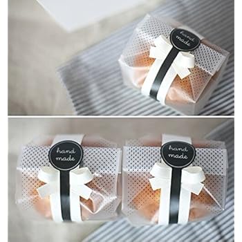 YunKo 100 pcs./Pack Translucent Plastic Bags for Cookie,Cake,Chocolate,Candy,Snack Wrapping Good for Bakery Party with Stickers