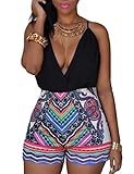 Ninimour Women's Sleeveless Paisley Print Boho Beach Shorts Rompers Jumpsuit