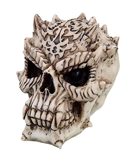 Tattoo Face Demon Evil Skull Head Horned Vampire Fang Tribal Sculpture Skeleton For Premium Home Garden Decor