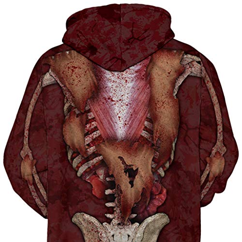 Jessie storee Helloween Hooded Sweatshirt Skeleton Minced Meat Internal Organs Print Pullover Hoodie Women Men Couples Unisex Horror Clothing Large Size Sweater Loose Baseball Uniform Tide,Red,L