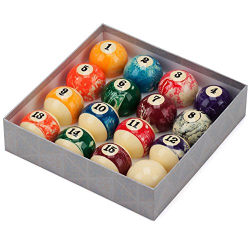 GSE Games & Sports 2 1/4-Inch Regulation Size/Weight AAA Grade Marble Swirl Pool Ball Set Marbled Billiard Balls, Complete 16 Ball Set