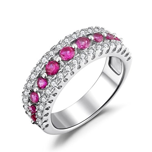 Caperci Women's Sterling Silver Cubic Zirconia and Created Pink Sapphire Wedding Band Ring Size 6