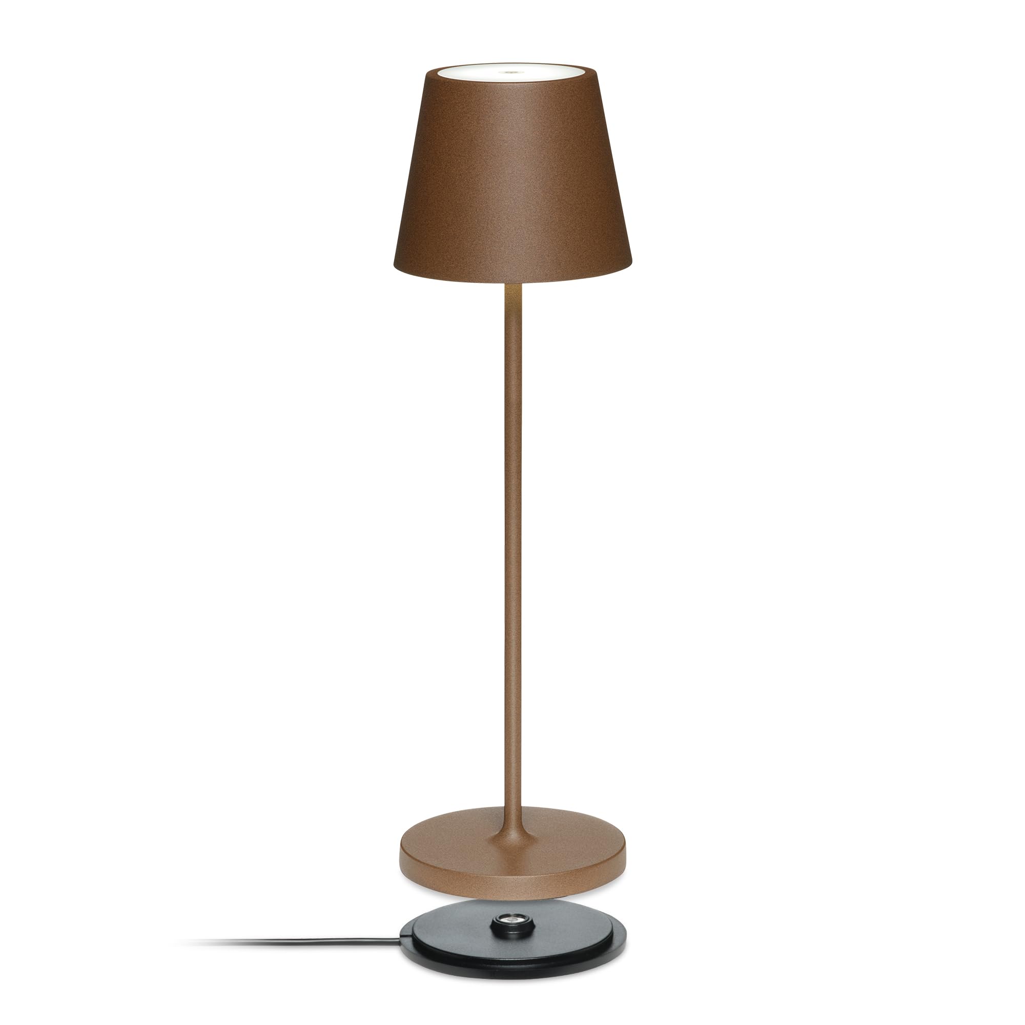 LA VILLE LUMIÈRE SuzieV Dimmable Rechargeable LED Table Lamp - Wireless for Bedrooms, Bedside, Living Room and Restaurants - Aluminum, Indoor/Outdoor, 48h, 3 Temp. Designed in Italy (Mineral Corten)