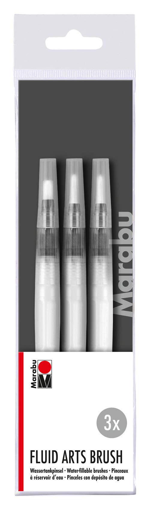 Marabu Water Tank Set of 3, fine and Elastic Brush Hair, Ideal for Painting, Writing and Blending on Paper and Fabric, Colourful, One Size