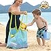 Satisfaction1 Large Portable Beach Mesh Toys Tote Bag Sturdy Blue Sand Backpack Can Put Childrens' Toys,Clothes,Towels,Groceries.Suitable for Beach,Pool,Boat