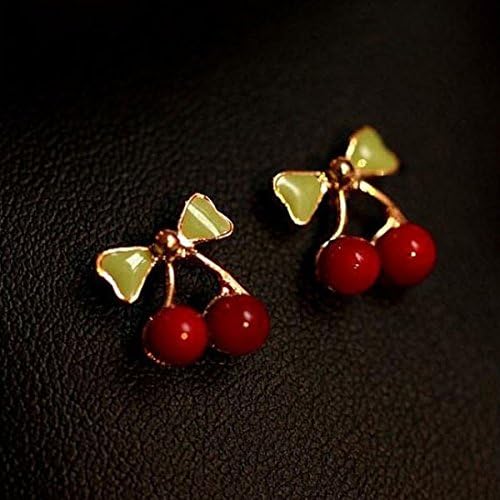 A Pair Sweet Red Cherry Shape Stud Earrings Woman Earring