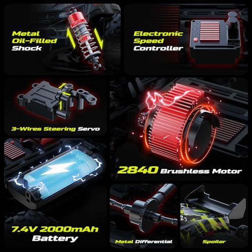 DEERC 1/14 Fast Brushless RC Car for Adults, 43 MPH High Speed 4x4 Off-Road RC Truck, Waterproof Monster Truggy, All Terrain Remote Control Drift Car for Boys 8-12, 2 Batteries, 3S Lipo Compatible