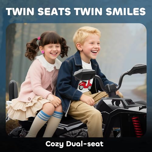 Qaba 24V Kids ATV, 2-Seater Ride On Car for Kids, Battery Powered Electric Quad with 4 Suspension Wheels, High/Low Speeds, Music, Headlights, for Boys and Girls, Black