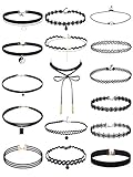 Mudder 16 Pieces Choker Necklaces Set Black Choker Necklace Lace Velvet Choker for Women