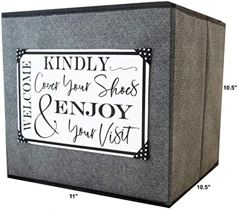 Shoe Cover Holders - Foldable Bootie Box that asks Guests to Cover Shoes. Fill w/ Indoor Disposable Shoe Covers. Real Estate Agent Supplies, 4-Pack, Grey.