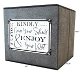 Open House Event Must Have. Classy Fabric Foldable Storage Cube with Handmade Canvas Sign Asking Visitors to Cover Shoes, You just Fill with Booties. Great for Realtors and Homeowners. (Gray)