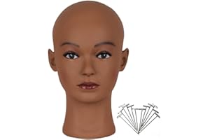 HAIRWAY Mannequin Head Bald Female Professional Cosmetology Training Head Bald Manikin Doll Head with Free T-pins Wigs Head Stand for Display(Dark Brown 21.5 Inch)