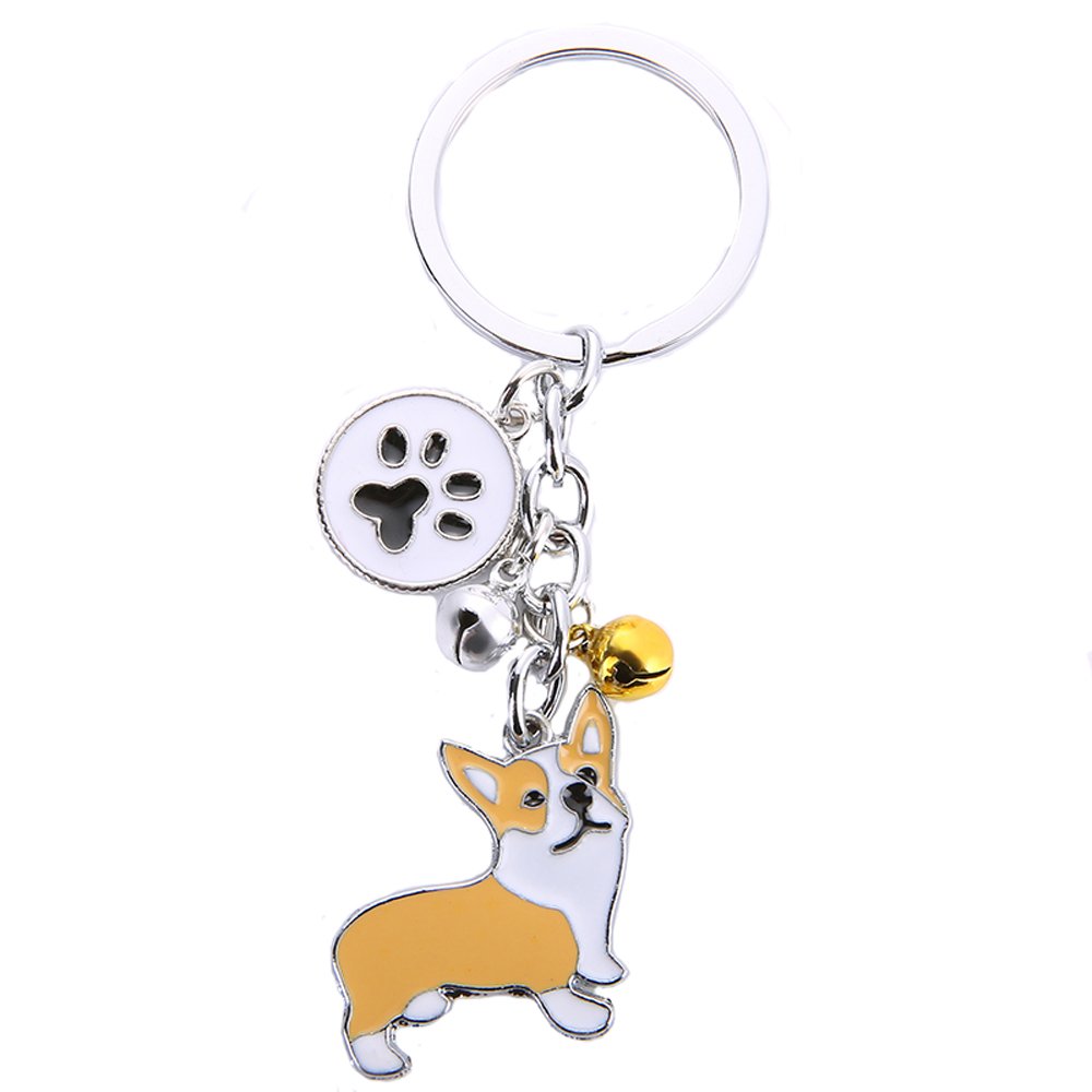 BbearT® Dog Tag Dog Key-ring Keychain,Cute Small Dog Puppy ID Tags Metal Dog Keychain Keyring Keyfob Key Tags Car Keyring Bag Charm Birthday (Yellow Corgi 1#)