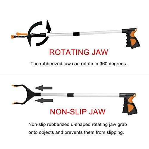 2 Pack - Reacher Grabber Pick up Tool, 32" Foldable Lightweight Long Duty Mobility Aid, Extender Gripper Tool, Claw Trash Garbage Picker (Orange and Blue)
