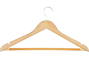 Honey-Can-Do Sturdy Maple Wood Hangers – Non-Slip Grooved Bar, Perfect for Shirts and Suits, Durable & Stylish, 24-Pack
